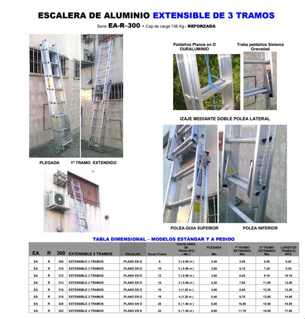 ESCALERA ALUMINIO EA-R-308 EXTENSIBLE 3 HOJAS (AS)