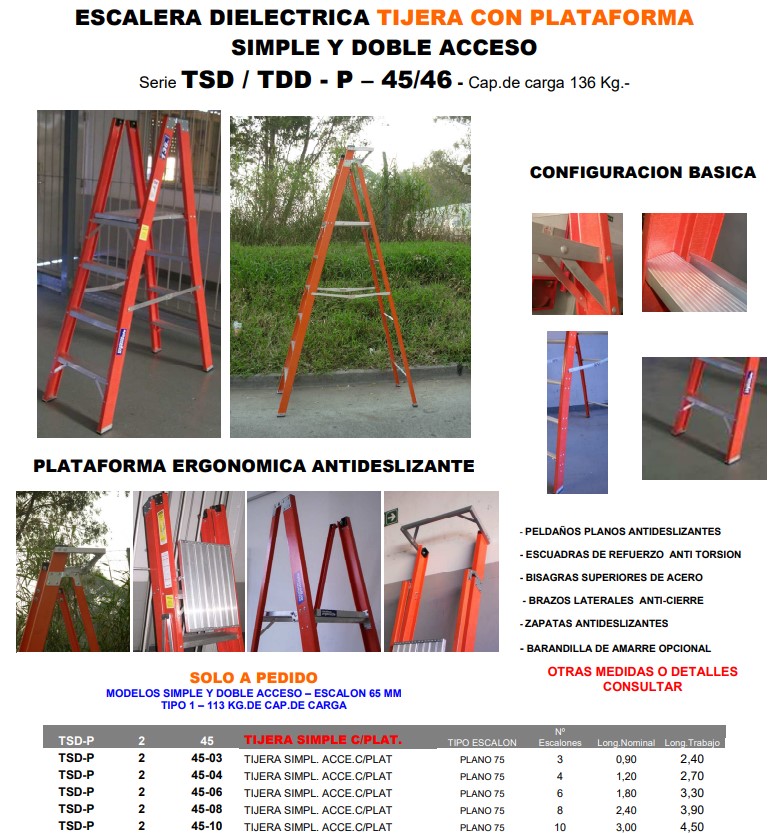 ESCALERA DIELECTRICA TSD-P2-45-04 TIJ S.ACC C/PLAT